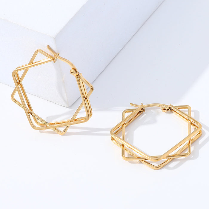 Geometric square gold 18K titanium steel earrings stainless steel simple ear buckle