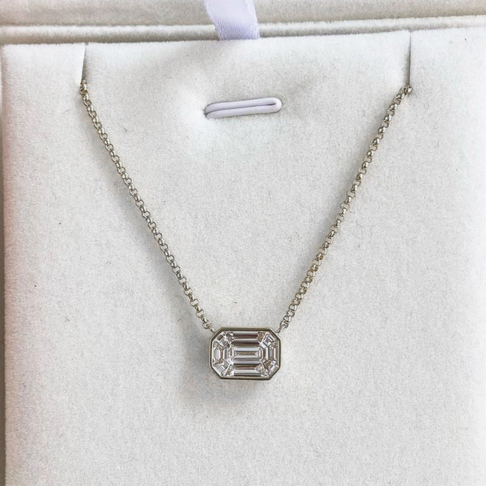 Collar de circonita rectangular con un solo diamante y diseño sencillo con cadena para clavícula