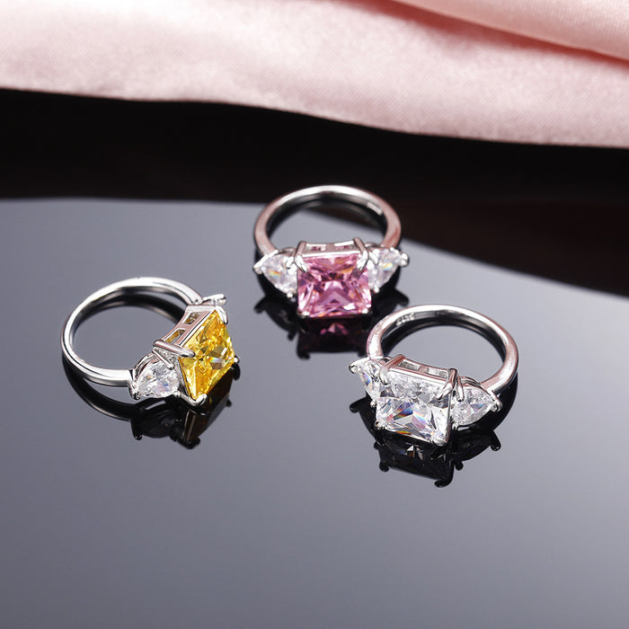 Princess square pink crystal ring colored gem series Korean version of high-end ring
