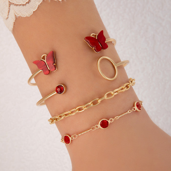 Butterfly and Geometric Heart Bracelet Set – Simple and Luxurious