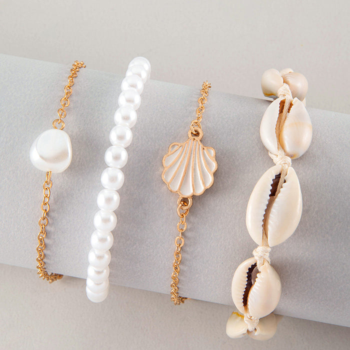 Pearl Shell Bracelet Set - Four-Piece Beach Women’s Jewelry