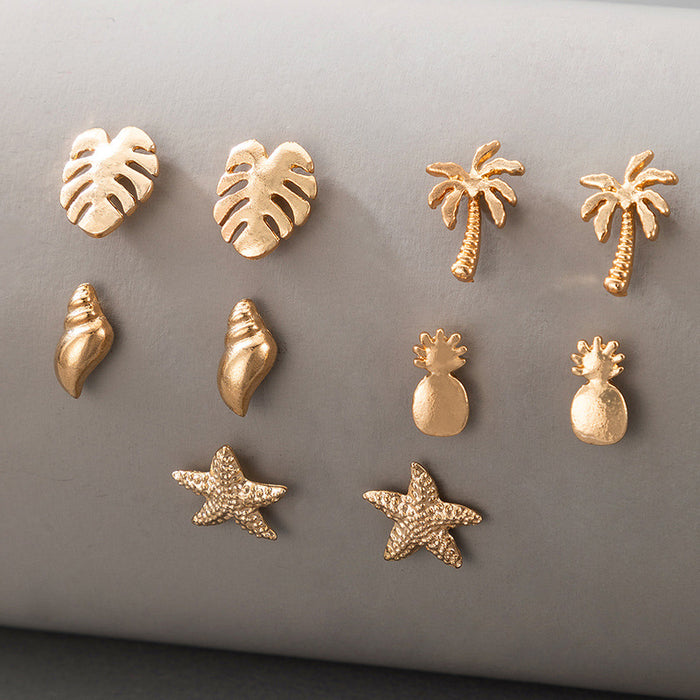 Geometric earrings set leaf conch star pineapple earrings