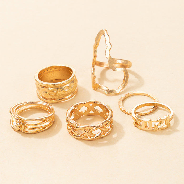 Alloy hollow geometric number ring 5-piece set