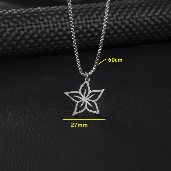 Five-pointed star flower pendant necklace, niche light luxury stainless steel simple temperament jewelry wholesale