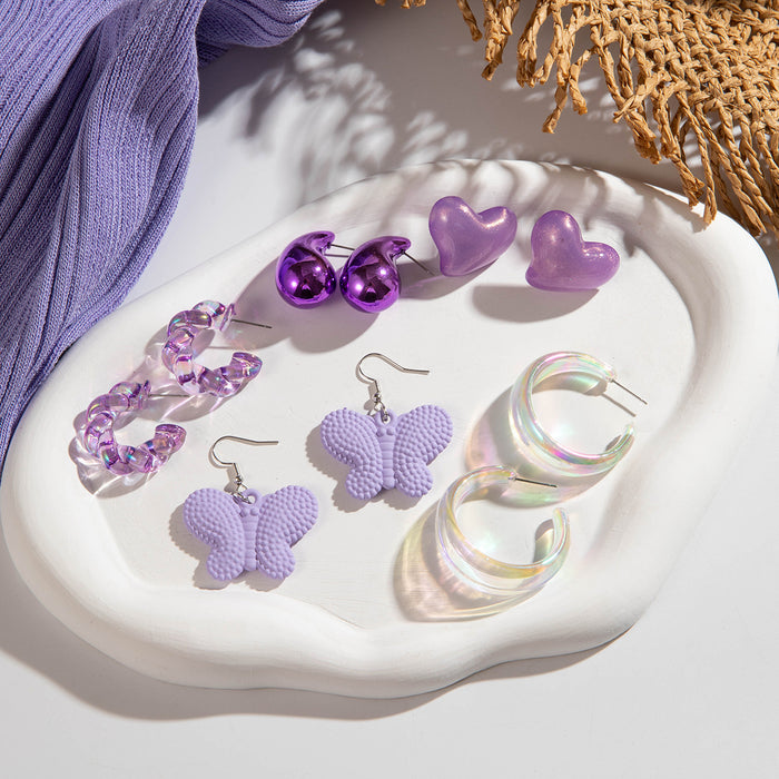 Purple Heart Acrylic Earrings Butterfly Earrings 10-piece Set