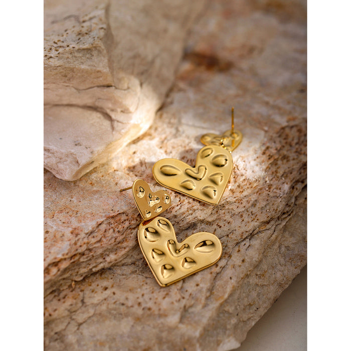 16K Gold Plated Stainless Steel Heart Earrings - Trending Heart-Shaped Titanium Steel Stud Earrings