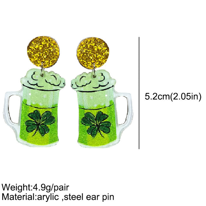 St. Patrick's Day Earrings with Shiny Clover, Beer, and Rainbow Designs