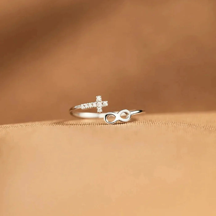 Open cross ring European and American personality student ring