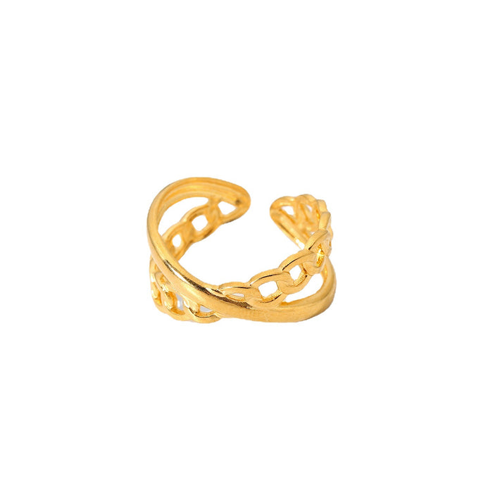 Trendy Double Chain Open Ring - 18K Gold Plated Stainless Steel