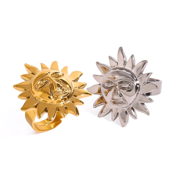 Stainless steel exaggerated sunflower open ring high-end