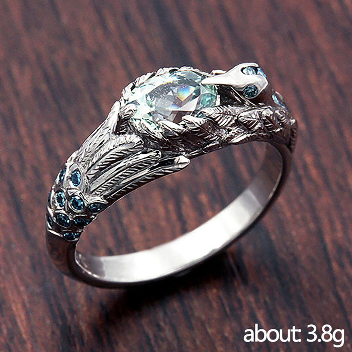 Creative hummingbird shape micro-inlaid aquamarine zircon ring, popular birthday gift accessories