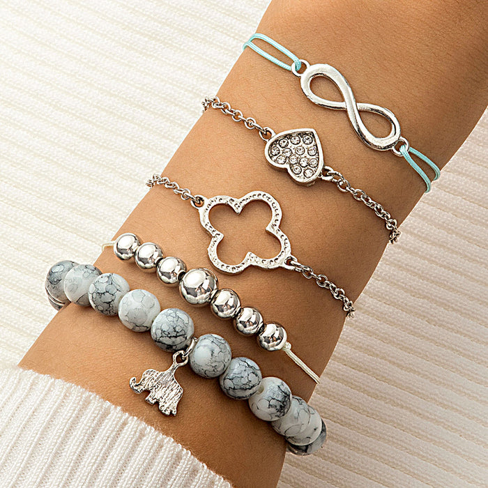 Simple Geometric Open Cuff Bracelet Set - Four-Piece Flower and Stone Jewelry