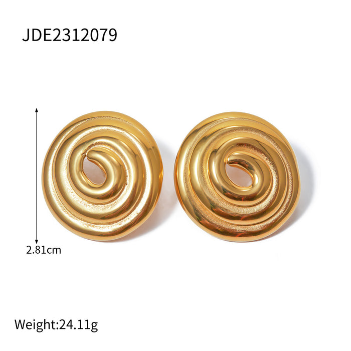 18K Gold Stainless Steel Spiral Circle Earrings - Mosquito Coil Shape Gold Plated Statement Earrings