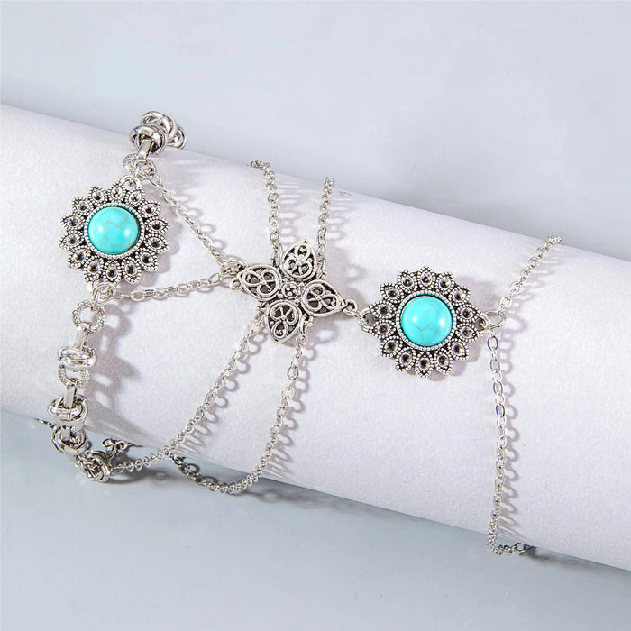 Bohemian Style Turquoise Flower Arm Bracelet with Tassel - Vintage Design