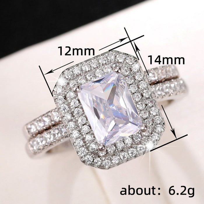 Popular micro-inlaid zircon set rings, European and American couple double set rings