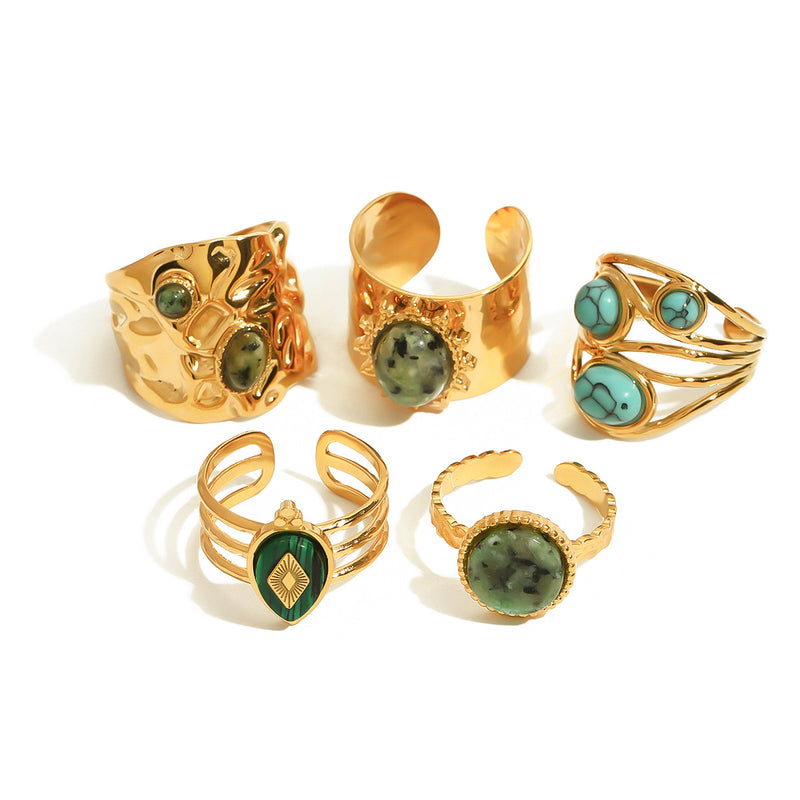 Anillo abierto de acero inoxidable con turquesa