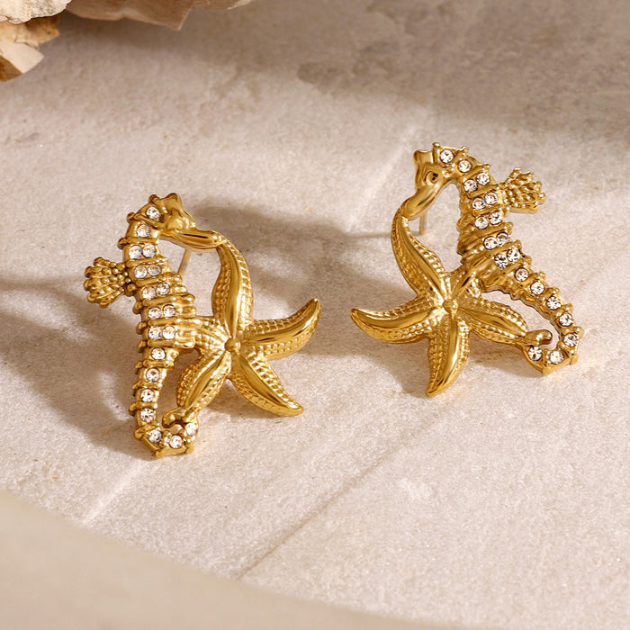 18K Gold Stainless Steel Ocean Star Earrings - High-End Titanium Steel Starfish Jewelry