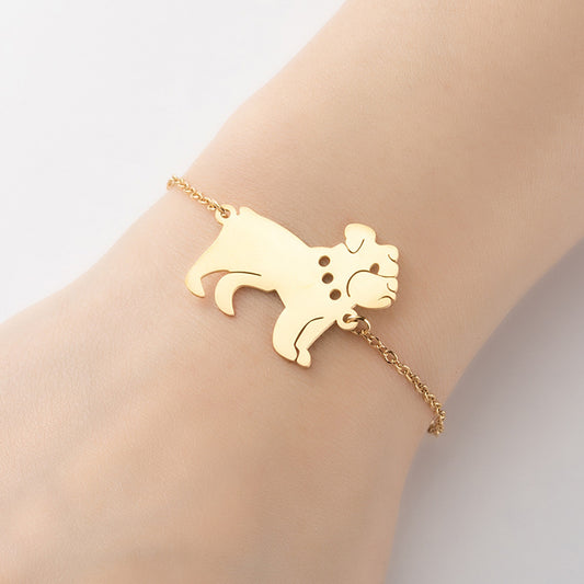 Bonita pulsera con colgante de animalito, pulsera galvanizada en oro de 18 quilates con forma de pug, venta al por mayor transfronteriza