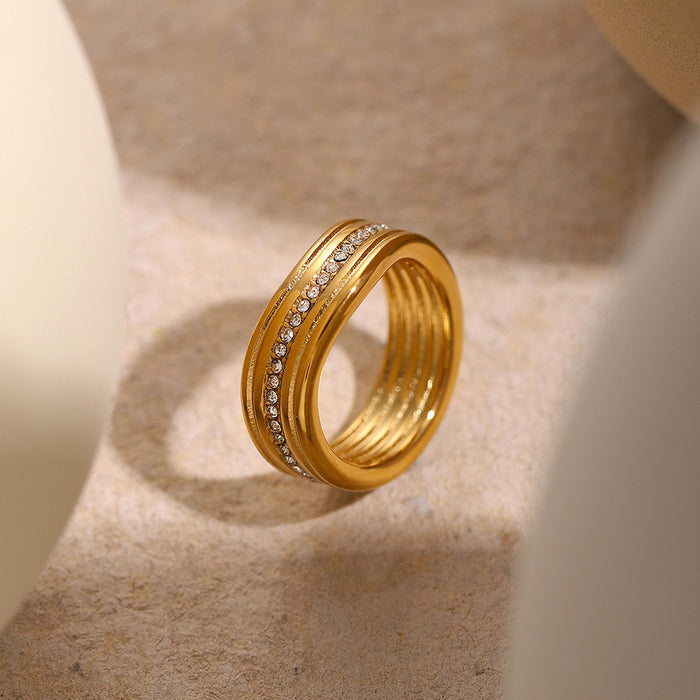 18K Gold Stainless Steel Serpent-Style Ring with Geometric Design