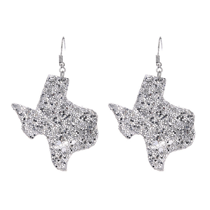 Texas Map Leather Earrings - Colorful Glitter Fashion Jewelry