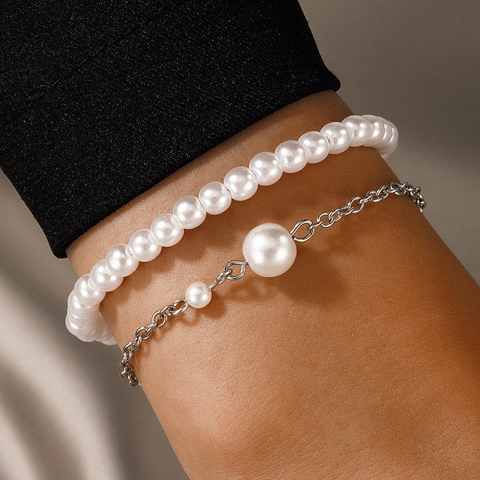 Pearl Bead Bracelet Set - Geometric Chain Bracelet Collection