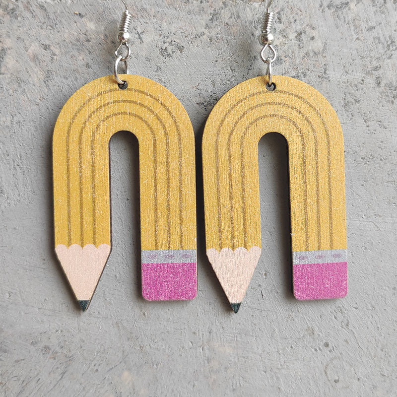 Wooden u pencil earrings