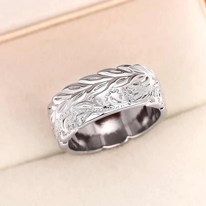 Anillo envuelto en hojas de vid, anillo con textura de planta europea y americana, regalo de aniversario de boda dominante