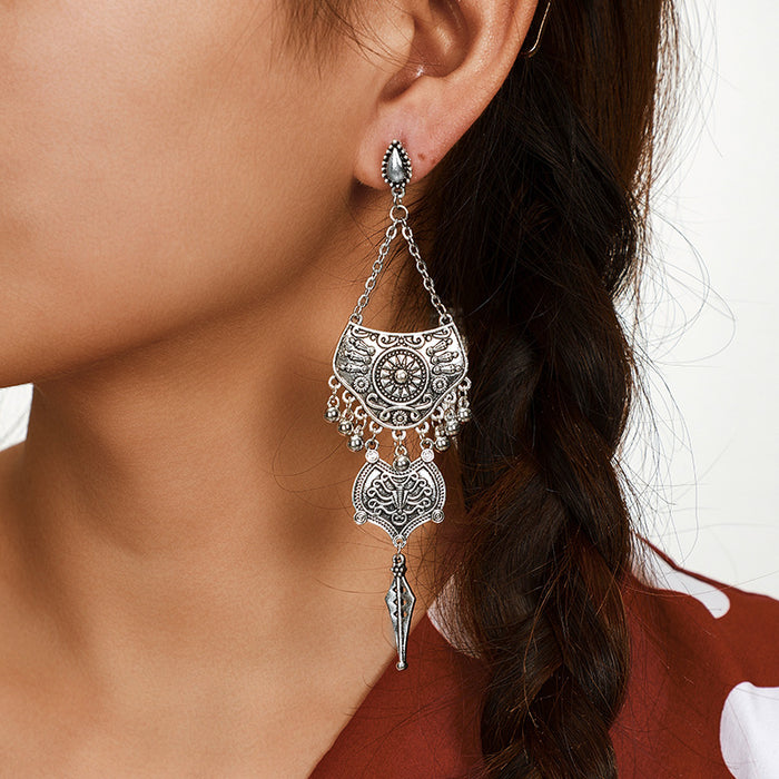 Retro ethnic style hollow flower earrings versatile carved earrings