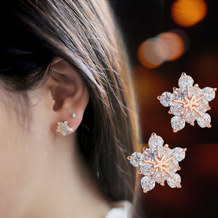 Zircon Snowflake Earrings Full Diamond Five-pointed Star Christmas Earrings