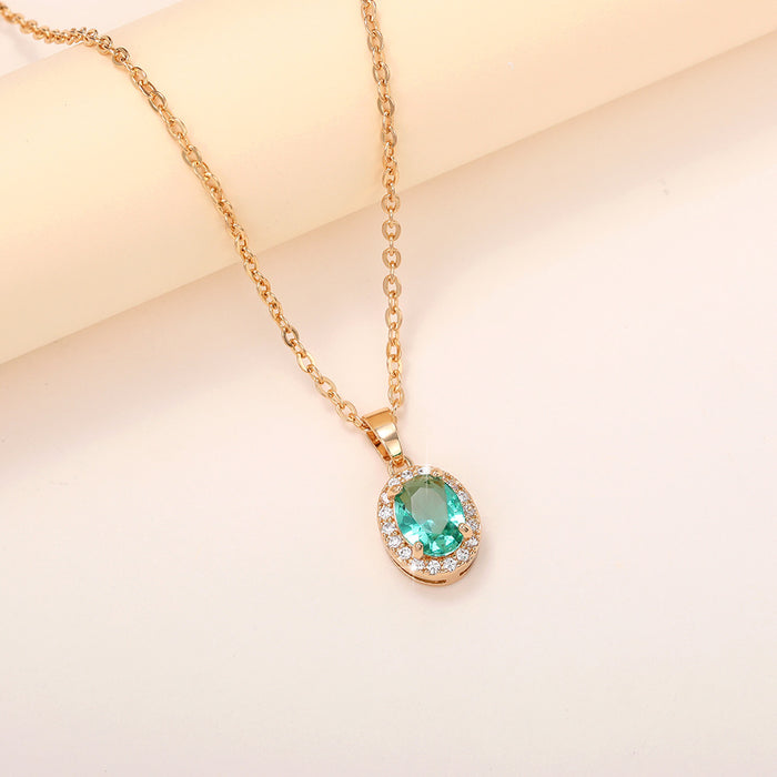 Blue Green Pendant Zircon Necklace Vintage Pendant