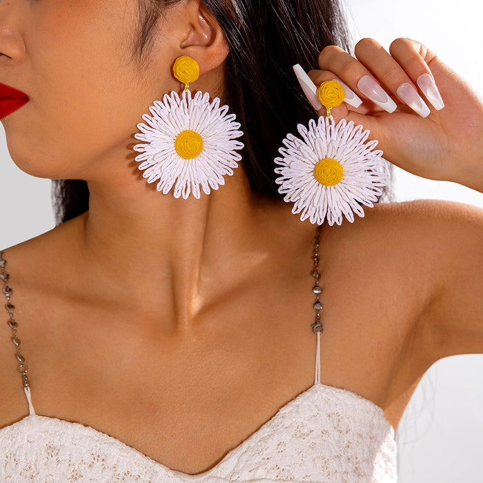 Colorful sunflower earrings Bohemian woven flower earrings