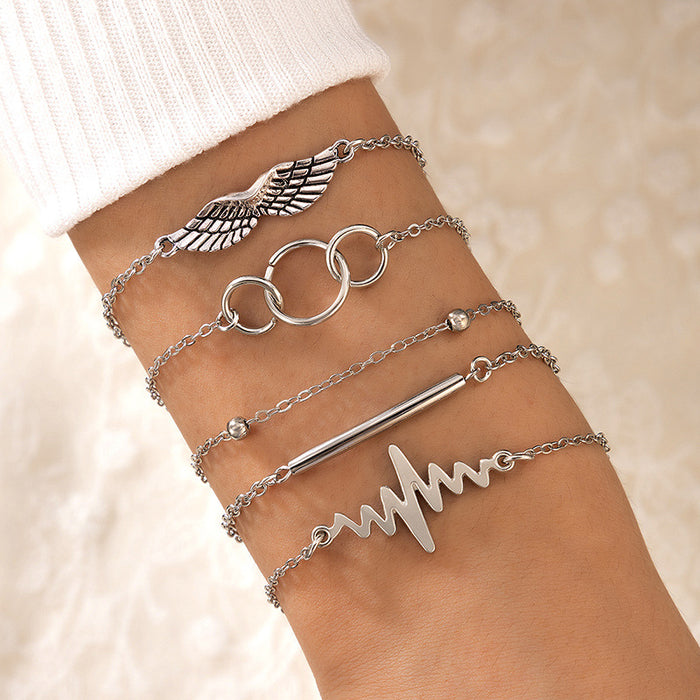 Vintage Wing Geometric Bracelet Set - Heartbeat Irregular Bracelet Collection