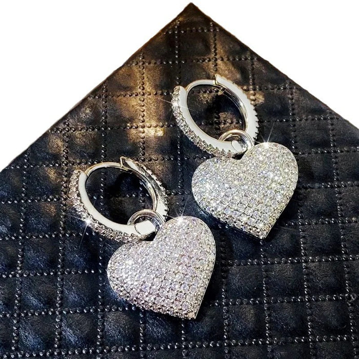 Pendientes pavé en forma de corazón, delicados pendientes de princesa