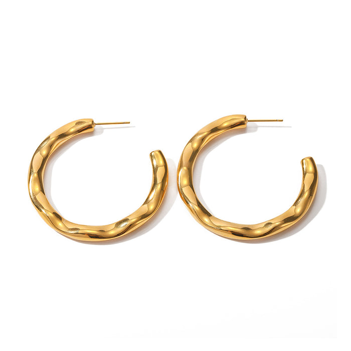 Pendientes de acero inoxidable bañados en oro de 18 quilates - Joyería de diseño martillado