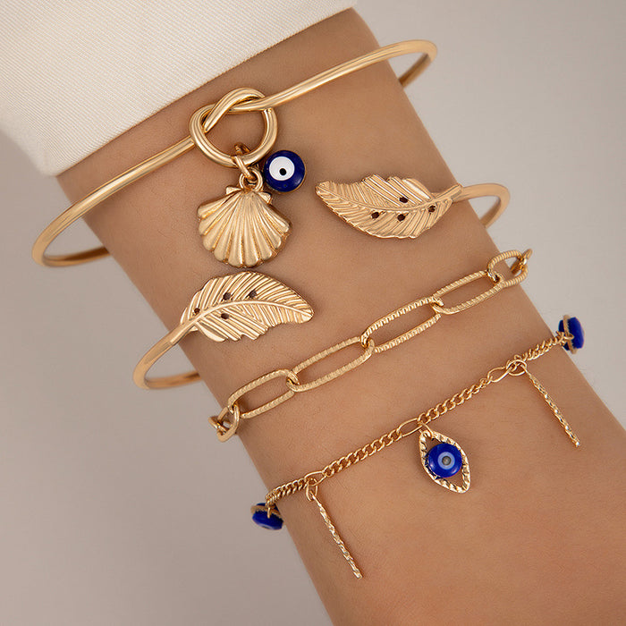 Bohemian Bead and Evil Eye Bracelet Set - Palm Design Jewelry