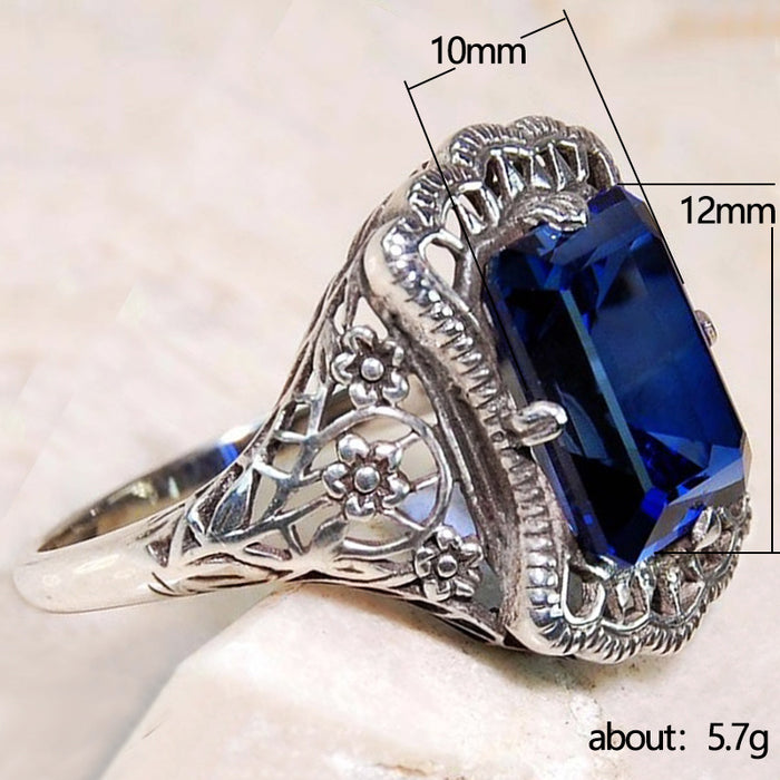 Palace style hollow royal blue zircon ring, vintage boutique