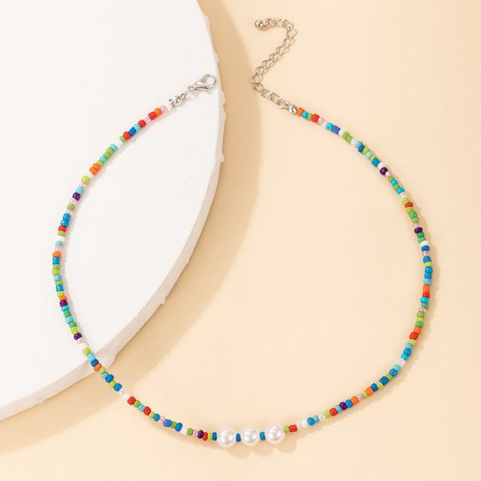 Colorful Beaded Necklace - Ethnic Pearl Single-Layer Choker