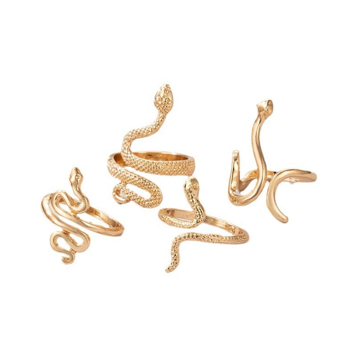 Gothic Snake Ring Set - 4-Piece Punk Animal Rings for Women