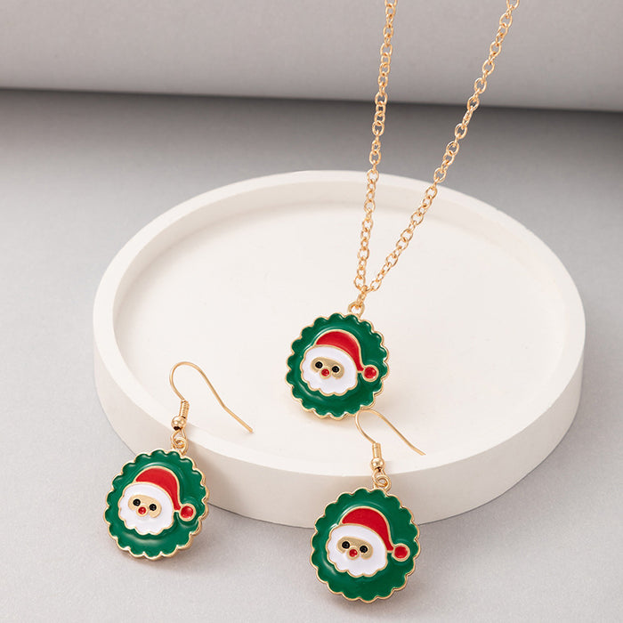 Christmas Santa Claus Pendant Jewelry Set - Geometric Necklace and Earring Set