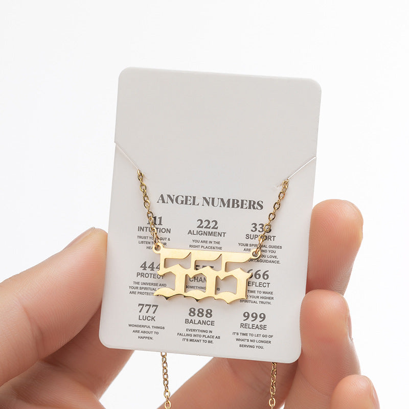 Angel Number Sweater Chain, Vintage 000-999 Stainless Steel Pendant Necklace Wholesale - wallojewerly 
