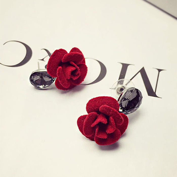 Red rose earrings fashion diamond floral earrings