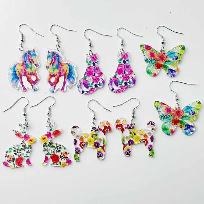 Colorful Animal Earrings with Butterfly, Rabbit, Cat, and Dog Designs