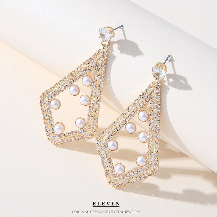 Colorful Zircon Fan Earrings - Heavy Rhinestone Dangles for Fall and Winter