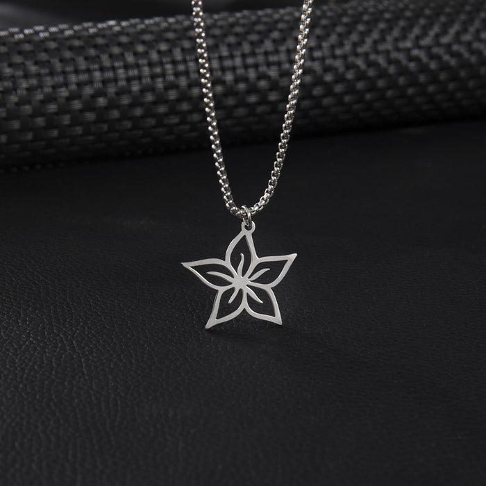 Five-pointed star flower pendant necklace, niche light luxury stainless steel simple temperament jewelry wholesale