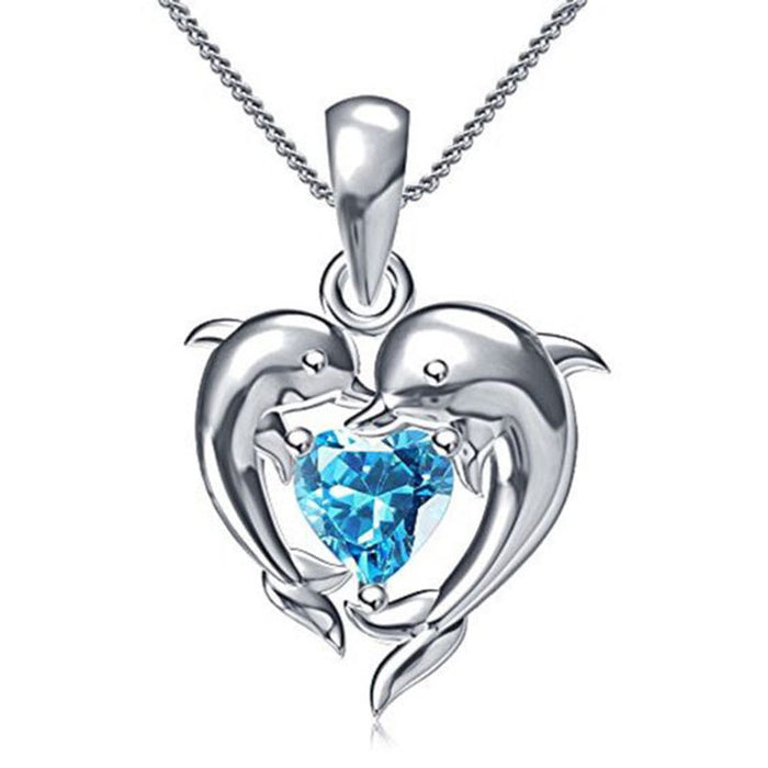 Dolphin Heart Pendant Necklace Luxury Sweater Chain