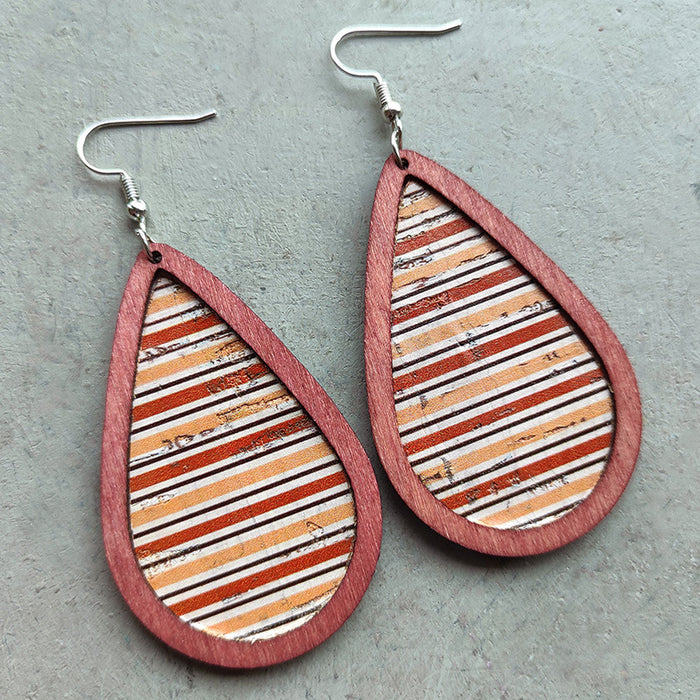 Wooden red and white textured earrings