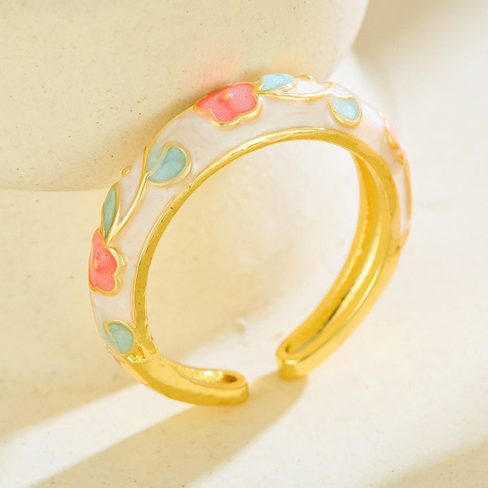 Wholesale enamel colored flower drip glaze open rings