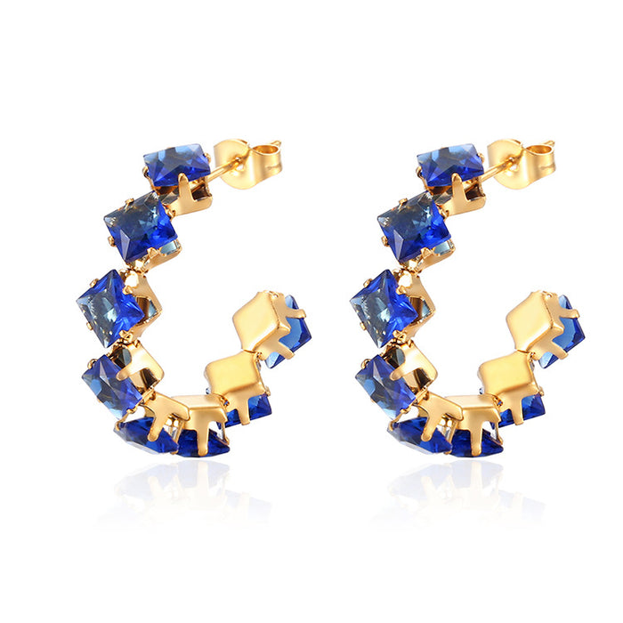 Zircon earrings simple square claw titanium steel stainless steel earrings