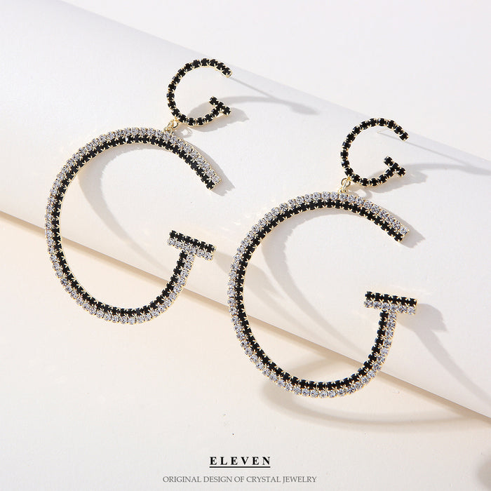 Creative Letter Earrings - Rhinestone 'G' Hoop Jewelry for a Fashion-Forward Look