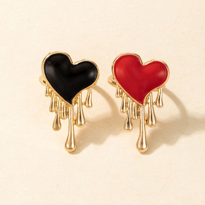 Red Heart Enamel Rings - 2pcs Set